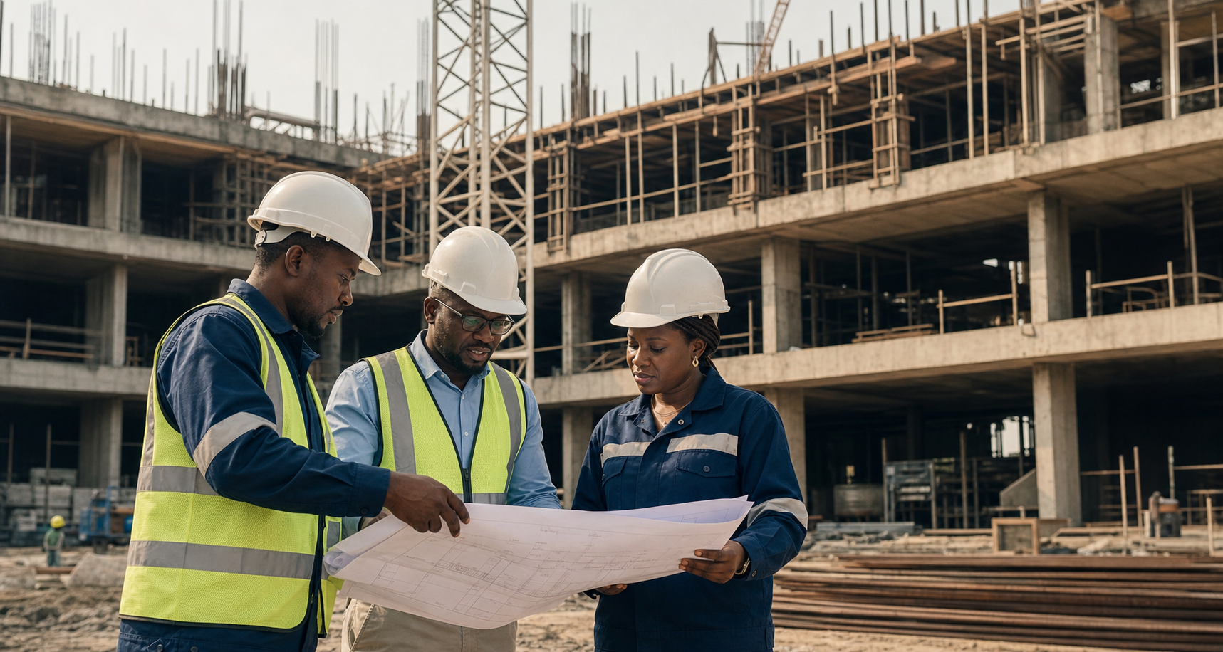 Project team coordinating work on a major construction site